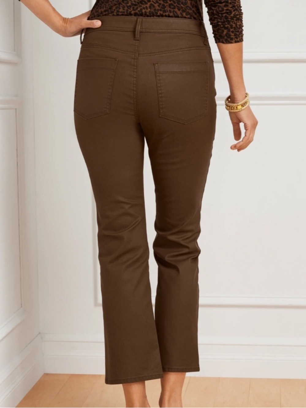 NWT Talbots Brown Demi Boot Crop High Waist Coated Jean Size 12